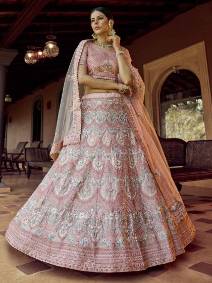Peach Colour Wedding Lehenga Choli in Georgette Fabric With Sequin,Resham,Zari Work.