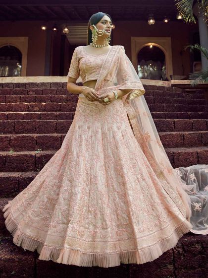 Indian Wedding Lehenga Choli Peach Colour in Georgette Fabric.