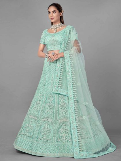 Sea Green Colour Net Fabric Designer Lehenga Choli.