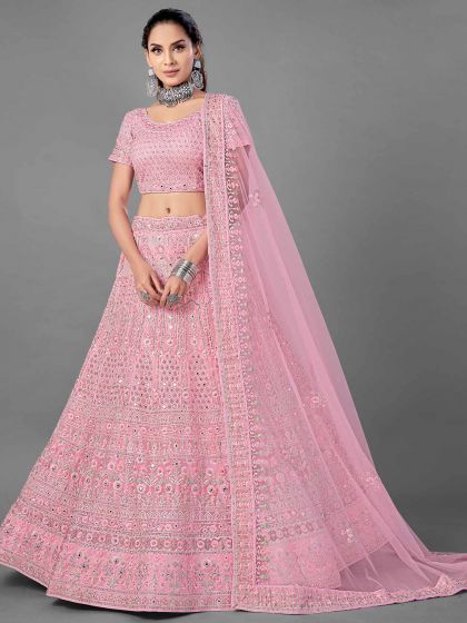 Pink Colour Net Fabric Designer Lehenga.