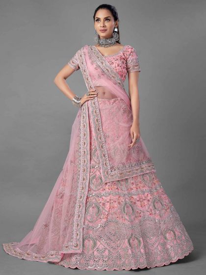 Pink Colour Net Designer Lehenga Choli.