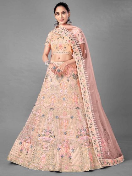 Peach Colour Net Fabric Women Lehenga Choli.