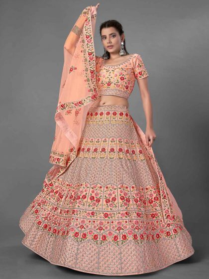 Peach Colour Art Silk Women Lehenga Choli.