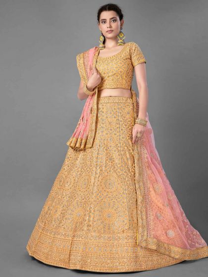 Yellow Colour Art Silk Engagement Lehenga Choli.