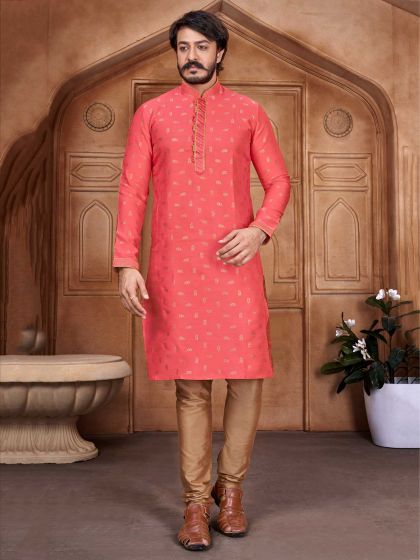 Jacquard,Silk Fabric Rani Pink Colour Designer Kurta Pajama.