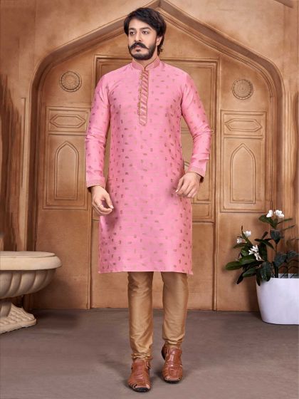 Pink Colour Jacquard Silk Party Wear Kurta Pajama.