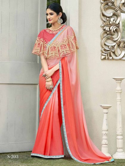 Georgette Based Saree Ethnic Wear In Brown Color