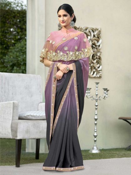 Georgette Based Saree Ethnic Wear In Brown Color