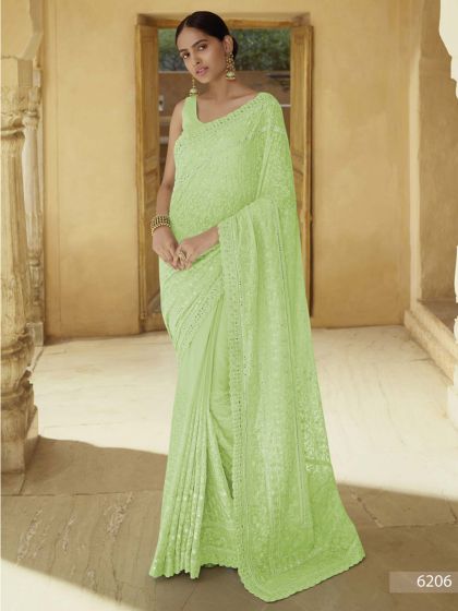 Green Colour Georgette Fabric Indian Women Saree.