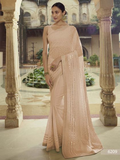 Beige Colour Georgette Fabric Women Saree.