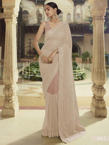 Brown Colour Net Fabric Party Wear Saree.