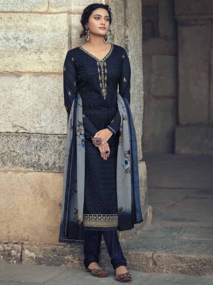 Navy Blue Colour Georgette Salwar Suit.