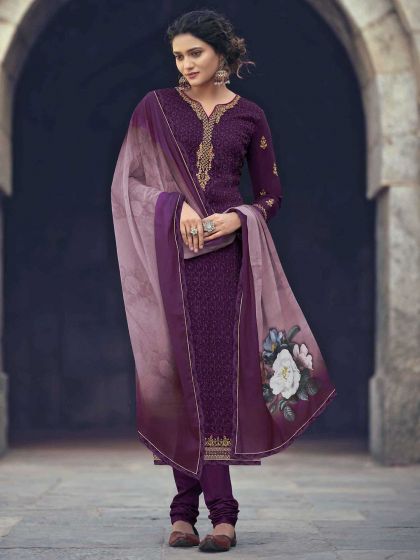 Purple Colour Georgette Fabric Designer Salwar Kameez.