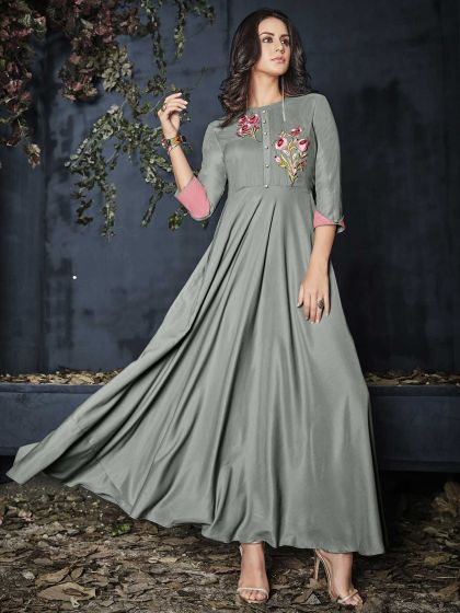 Rayon Fabric Readymade Kurti Grey Colour.