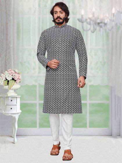 Black Colour Party Wear Kurta Pajama.