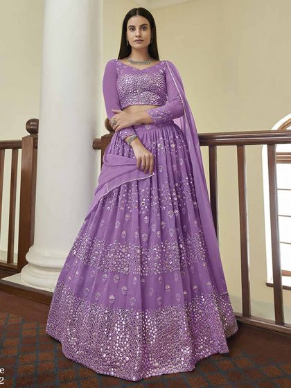 Purple Colour Georgette Lehenga Choli With Resham,Mirror Work.