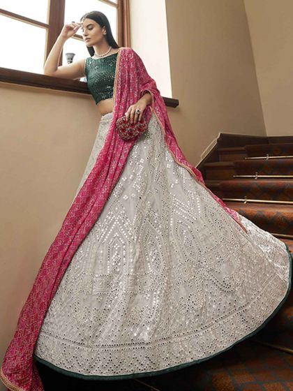 Organza Fabric Grey Colour Lehenga Choli With Sequin,Mirror,Resham Work.