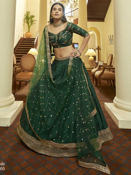 Exclusive Designer Lehenga Choli Green Colour Art Silk Fabric.