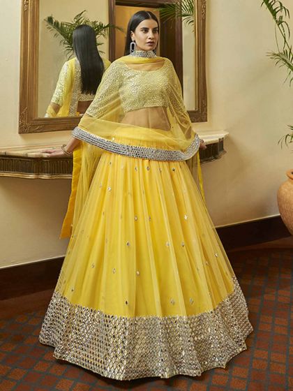 Yellow Colour Net Indian Wedding Lehenga Choli.