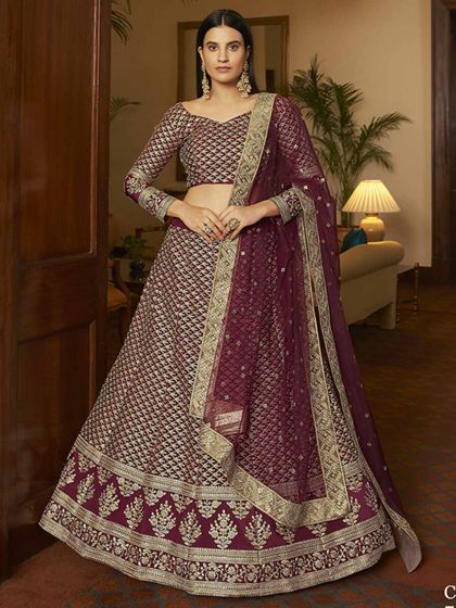 Maroon Colour Wedding Lehenga Choli in Crepe Fabric.