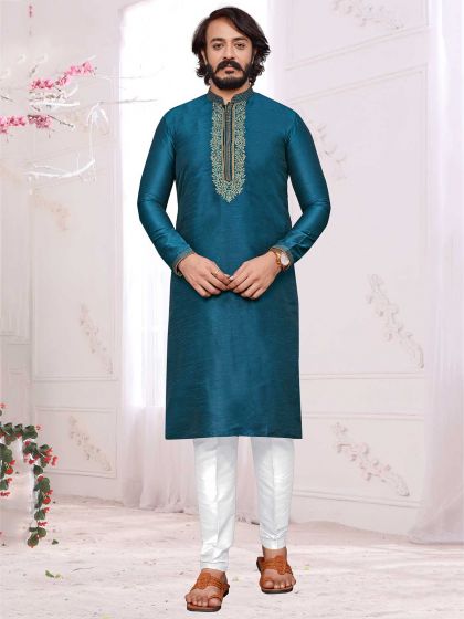 Blue Colour Art Silk Kurta Pajama For Men.