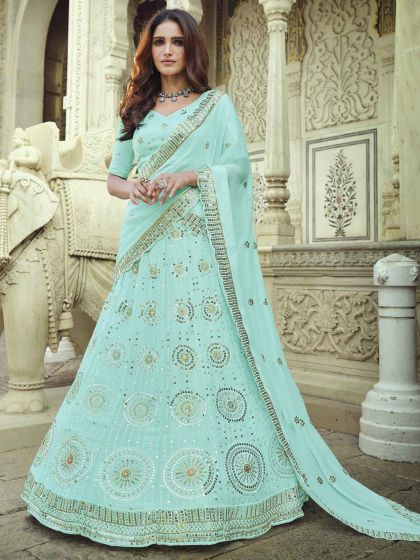 Blue Colour Georgette Lehenga Choli With Sequin,Thread Work.