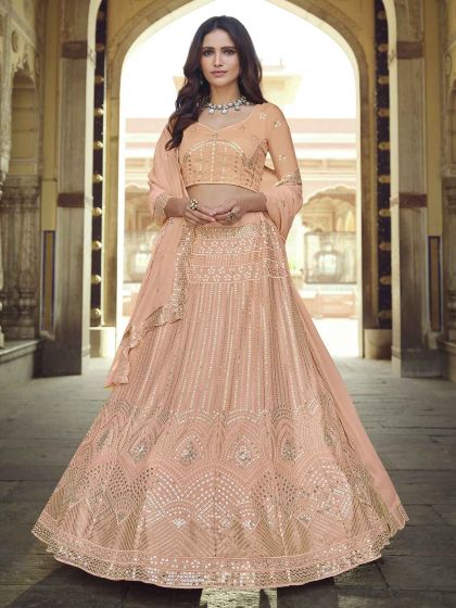 Peach Designer Lehenga In Georgette Fabric