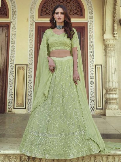 Green Colour Indian Designer Lehenga in Georgette Fabric.