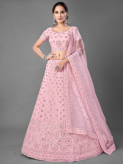 Pink Colour Indian Designer Lehenga in Georgette Fabric.