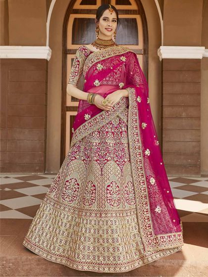 Pink Colour Velvet Fabric Bridal Lehenga Choli.