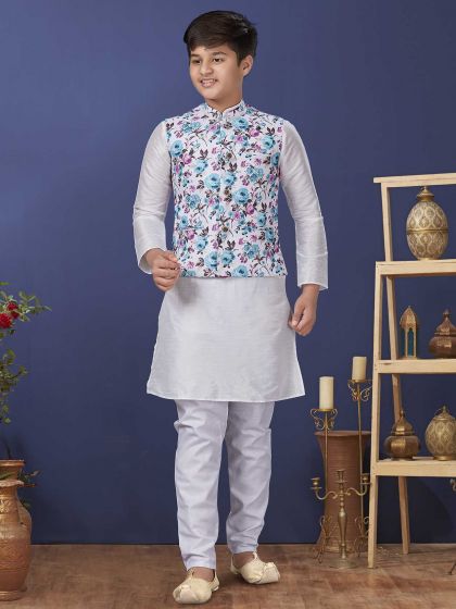 Dupion Silk Fabric Boys Kurta Pajama Jacket.