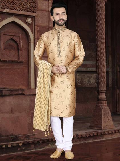 Peach Colour Designer Kurta Pajama in Jacquard Fabric.