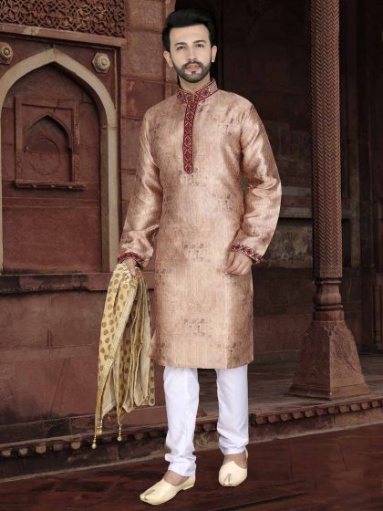 Cream Colour Mens Designer Kurta Pajama.