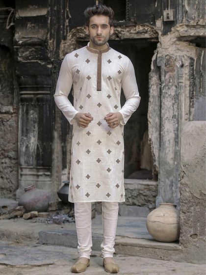 White Colour Cotton Kurta Pajama.