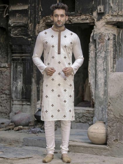 White Colour Cotton Kurta Pajama.