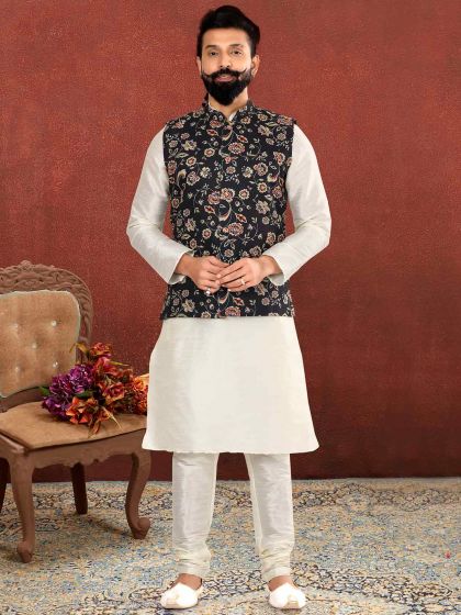 Designer White  Kurta Pyjama With Jacket 