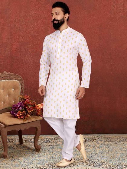 Off White Digital Print Kurta Pyjama Set