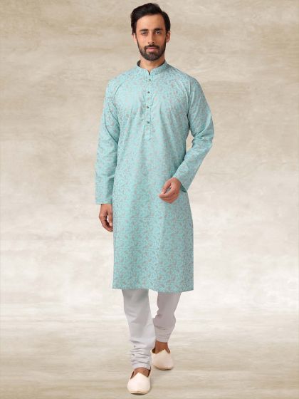 Green Colour Printed Kurta Pajama.