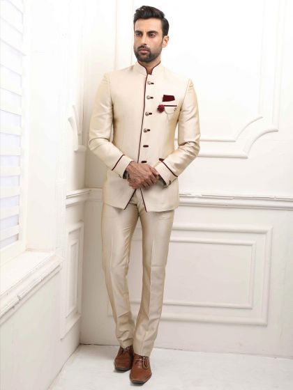 Cream Colour Indian Wedding Jodhpuri Suit.