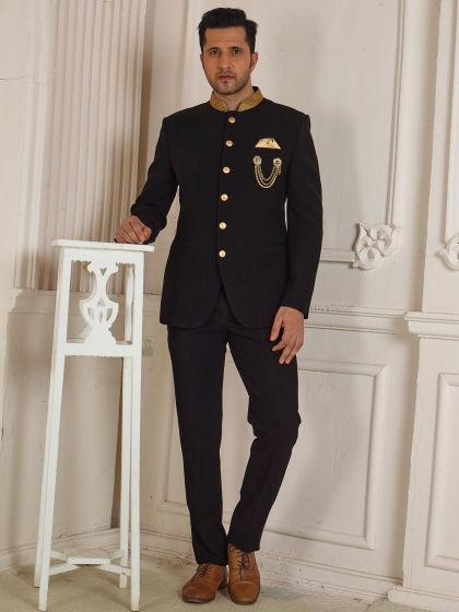 Black Colour Party Wear Jodhpuri Suit.