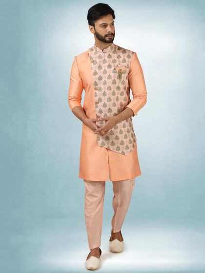 Peach,Pink Colour Designer Mens Indowestern.