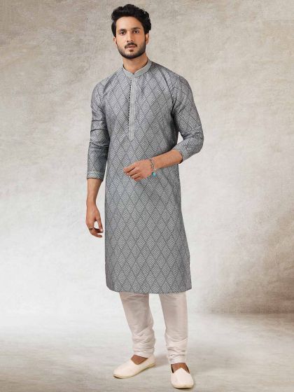 Grey,Black Colour Party Wear Kurta Pajama in Art Silk Fabric.