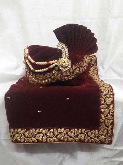 Maroon Colour Velvet Fabric Men's Turban.