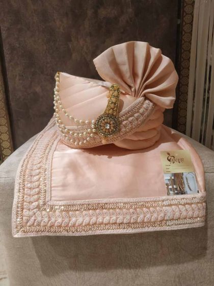 Peach Colour Silk Fabric Mens' Groom Turban.