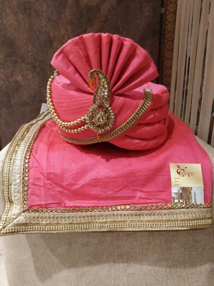 Pink Colour Silk Fabric Mens Wedding Turban.