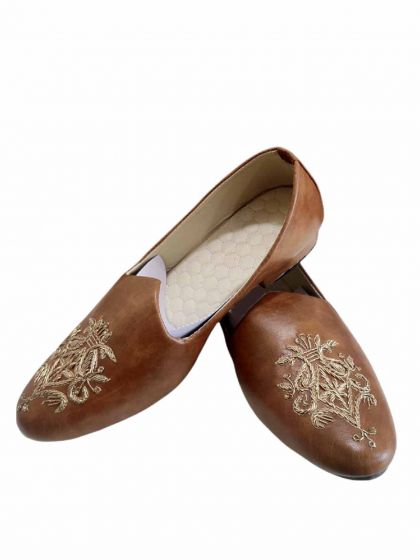 Brown Colour Rexine Mens Mojari Shoes.