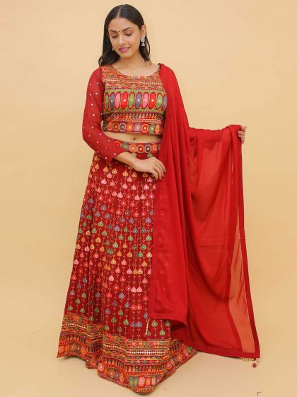 Red Colour Designer Lehenga Choli in Georgette Fabric.