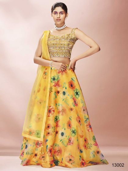 Yellow Colour Designer Lehenga Choli in Organza Fabric.