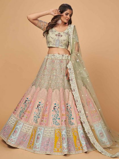 Pista Green Colour Indian Designer Lehenga Choli in Net Fabric.