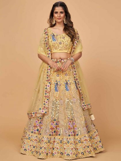 Yellow Colour Net Fabric Indian Wedding Lehenga Choli.